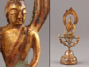 中国古玩 唐物 仏教美術 古銅造 鍍金 仏像 時代物 極上品 初だし品 C8627