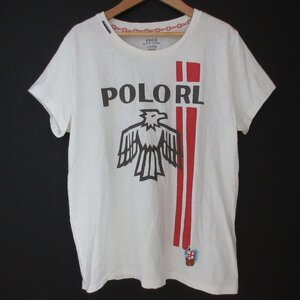 美品 POLO RALPH LAUREN ポロラルフローレン イーグルプリント ビーズ装飾 半袖 クルーネック Tシャツ カットソー L オフホワイト ◆