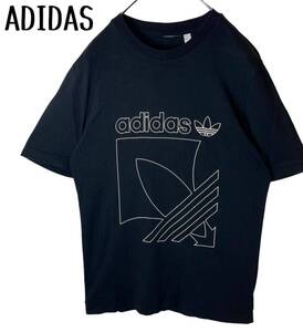 adidasアディダス ビッグトレフォイルロゴプリント ブラックTシャツ