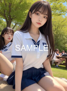 A00008　AI 美女　可愛い　美少女　高画質　一点もの　A4ポスター　高品質写真用紙　 制服　公園　ピクニック