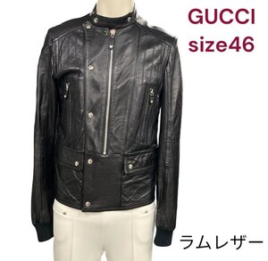 極美品　グッチ　ラムレザー　ライダース　カッコ良すぎる　ジャケット　46　黒　ブラック　GUCCI　M4G454