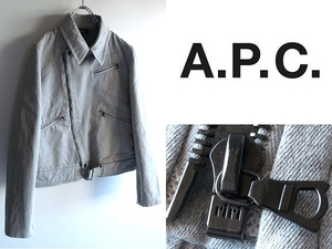 希少 A.P.C. アーペーセー コットンツイル 中綿/エコダウン ダブルライダースジャケット 2 ライトグレー グレーデニム 日本製 国内正規品