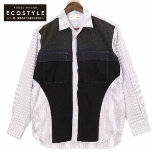 COMME des GARCONS SHIRT FH-B052 ブルー ストライプ デコンストラクトシャツ トップス XS ブラック ブルー ストライプ メンズ