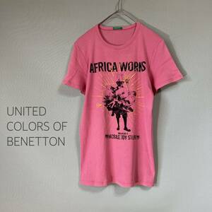 ◎UNITED COLORS OF BENETTON ベネトン プリントＴシャツ ピンク色 レディース Mサイズ相当 半袖Tシャツ 夏 ロゴプリントTシャツ
