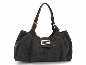 1円 ■美品■ FENDI フェンディ ズッカ柄 ズッキーノ キャンバス×レザー トートバッグ ショルダー 肩掛け グレー系×ブラウン系 AZ5255