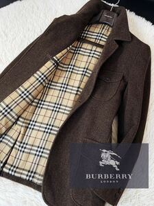 e31【エルボーパッチ】一枚袖ノバチェック!! ●超美品　定価15万●超美品BURBERRY LONDON●ジャケット　コート バーバリーコート メンズ L