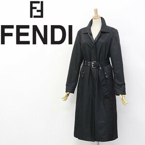 ヴィンテージ◆FENDI/フェンディ 中綿 ベルテッド ロング コート ブラック 42