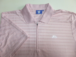 美品 Slazenger スラセンジャー 半袖ポロシャツ サイズM ピンク柄織り ポリエステル100%肌触り良い 胸と背中にブランドロゴ ゴルフ テニス