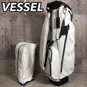 VESSEL ベゼル ヴェ ベッセル キャディバッグ ゴルフケース ショルダー キャリー バック 3点固定 スタンド式 PUレザー ホワイト 3点固定