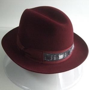 Borsalino ボルサリーノ 毛 ファーフェルト ハット センターデント 帽子 58㎝ 未使用品 税込定価 36.300円 イタリア製 男女兼用