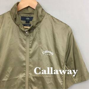 【美品・良品】キャロウェイ Callaway ゴルフ GOLF ウィンドジャケット 半袖 トップス メッシュ ダブルジップ カーキ メンズ Lサイズ $▽