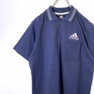 【新品・未使用】90s ADIDAS アディダス 半袖ポロシャツ ネイビー 紺色 Lサイズ メンズ 未使用 デッドストック