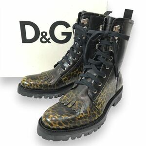 s29 DOLCE&GABBANA ドルチェ&ガッバーナ レオパード レザー ショートブーツ ブラック レースアップ シューズ ROCK 38 レディース 正規品