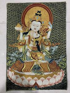 アンティークコレクション、約90ｃｍ*60cm　大判　チベットタンカ刺繍　69