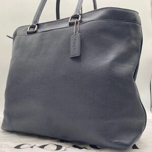 ◎超美品/A4可◎COACH コーチ【定価10万】トートバッグ ビジネス ブリーフケース メンズ 大容量 ベケット レザー ロゴ 肩掛け ネイビー