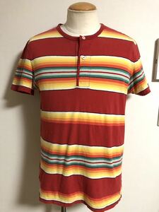 POLO RALPH LAUREN ポロ ラルフローレン ネイティブ ボーダー ヘンリーネック Tシャツ M 半袖 ビンテージ xpv