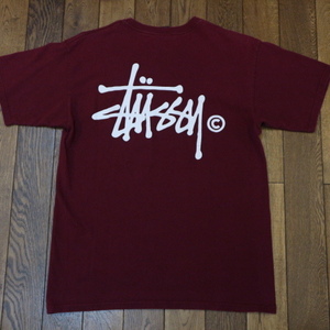 STUSSY Tシャツ ストックロゴ 両面プリント M バーガンディ 半袖 オールド ステューシー スケート サーフ アメリカ