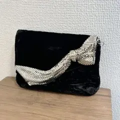 黒 スパンコール クラッチバッグ　バッグ　bag 結婚式　パーティー　鞄　リボン