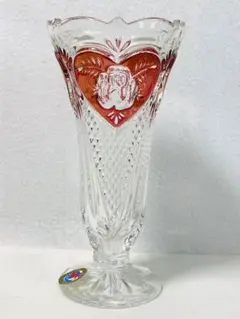 【 希少 】西ドイツ製  HOFBAUER クリスタルガラス製  薔薇柄花びん