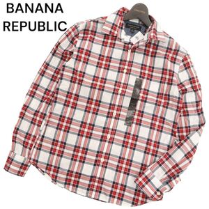 【新品 未使用】 BANANA REPUBLIC バナナリパブリック 通年 長袖 オーガニックコットン★ チェック シャツ Sz.S　メンズ 赤　C4T03553_4#C