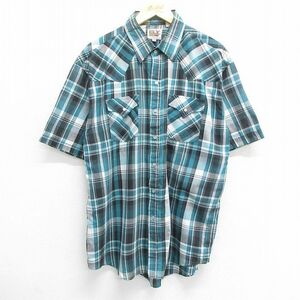 L/古着 ELY 半袖 ウエスタン シャツ メンズ 90s ロング丈 緑系他 グリーン チェック 24jun25 中古 トップス