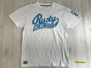 RUSTY ラスティ メンズ ロゴプリント クルーネック 半袖Tシャツ M 白水色