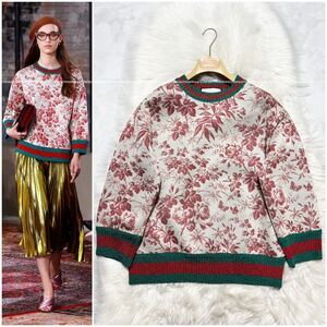  本物 美品 ランウェイ グッチ シェリーライン ボタニカル スウェット セーター マルチカラー GUCCI コレクションモデル