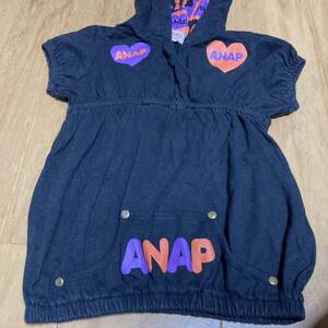 ANAP kids フード付半袖トップス 100cm ハート アナップキッズ 黒色 ブラック 送料185円