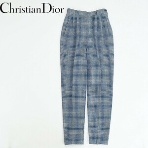 ヴィンテージ◆Christian Dior クリスチャン ディオール チェック柄 ウール ツイード タック テーパード パンツ M