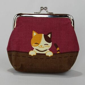 ★猫柄がま口財布 かわいい 和柄 和雑貨 小銭入れ 札入れ ミニ財布 京都くろちく ねこらんまん くぅとみぃ 桃 レディース ギフトpu010