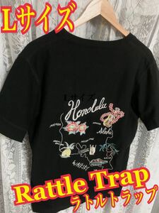 Rattle Trap ラトルトラップ　ポロシャツ　刺繍ロゴ　アロハ　Honolulu 黒　Lサイズ