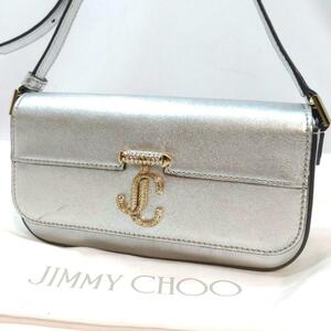 【現行モデル/美品】ジミーチュウ JIMMY CHOO ヴァレンヌ アベニュー ショルダーバッグ レザー 革 ビジュー クリスタル JCロゴ 銀 シルバー