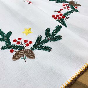 【手刺繍】 ヴィンテージ レトロ Xmas クリスマス リース テーブルクロス 白 ハンドメイド フランス