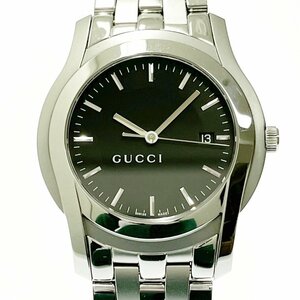 【1円スタート】【箱付き】GUCCI グッチ 5500XL SS ブラック文字盤 クオーツ メンズ腕時計 327242