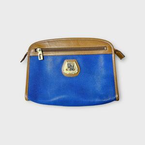 LANCEL paris セカンドバッグ ポーチ レザー シボ革加工本革 メンズ クラッチバッグ レザー 本革 ブルー(青) ブラウン 水色