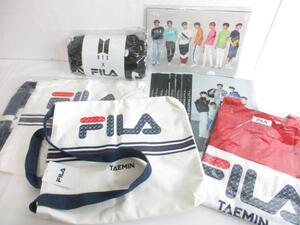 美品 フィラ FILA BTS ブランケット クリアファイル16種/シャイニー テミン Tシャツ バッグ等グッズセット L