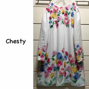 【送料込み】　Chesty フラワー　長袖　ワンピース　日本製　size 1 チェスティ　フラワーワンピース　ボタニカル　花柄