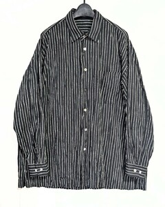 イッセイミヤケメン ISSEY MIYAKE MEN ストライプ 長袖シャツ シワ加工 ブラック×ホワイト ポリエステル M