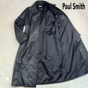 Paul Smith ポールスミスロンドン レザー ロングコート 牛革 M ブラック 黒 メンズ