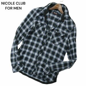 NICOLE CLUB FOR MEN ニコルクラブ フォーメン 通年 襟ワイヤー★ 長袖 ウエスタン チェック シャツ Sz.48　メンズ ネイビー　A4T02176_3#C