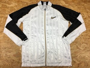 ナイキ NIKE ジャケット 若干光沢感 ストライプ メッシュ裏地 ラメ糸ロゴ 長袖 ポリエステル100% M 白×黒×ゴールド メンズ