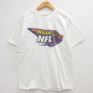 【50%OFF】L/古着 ヘインズ 半袖 ビンテージ Tシャツ メンズ 00s NFL フットボール HBO コットン クルーネック 白 ホワイト アメフト 5OF