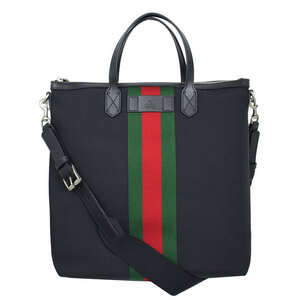 グッチ GUCCI 2WAY トート/ショルダーバッグ ウェビングライン キャンバス ブラック アウトレット 619751 KWT7N 1060