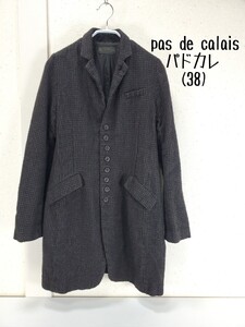 美品◆pas de calais パドカレ ウール系 チェスターコート(38)ブラウン/千鳥柄