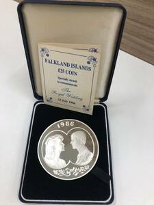 希少　 FALKLAND ISLANDS 25ポンド コイン シルバー 約150g ロイヤルウェディング 1986年　銀貨　アンティーク