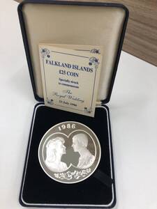 希少　 FALKLAND ISLANDS 25ポンド コイン シルバー 約150g ロイヤルウェディング 1986年　銀貨　アンティーク