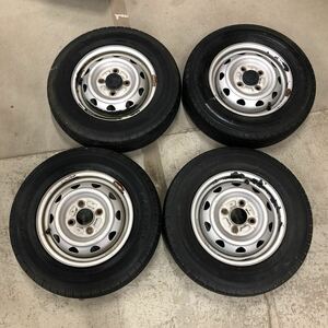 1598　145R12LT 6PＲ　DUNLOP /YOKOHAMAラジアルタイヤ　2014/15年製 ホイールセット 4本 軽トラック 軽バン 溝あり