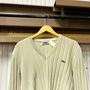 70s ヴィンテージ CHEMISE LACOSTE Vネックニット サイズ3 べージュ ラコステ フランス製 70年代 digjunkmarket