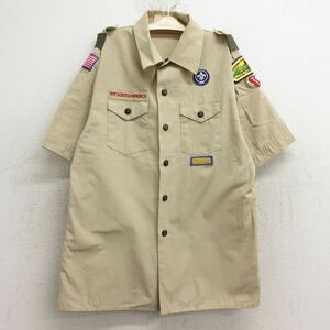 古着 半袖 ボーイスカウト シャツ キッズ ボーイズ 子供服 90s ワッペン ベージュ カーキ 24may27