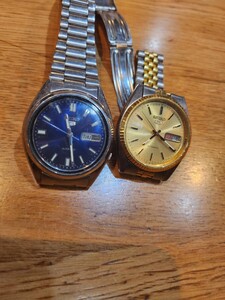 SEIKO セイコー 5 　2点　動作品　セイコーファイブ 7009-3110 デイデイト 自動巻き AT 機械式 ラウンド ゴールド文字盤 メンズ 腕時計